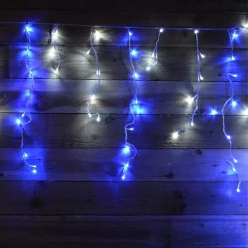 100 Battery Operated Icicle Lights with Clear Cable (BLUE and WHITE)