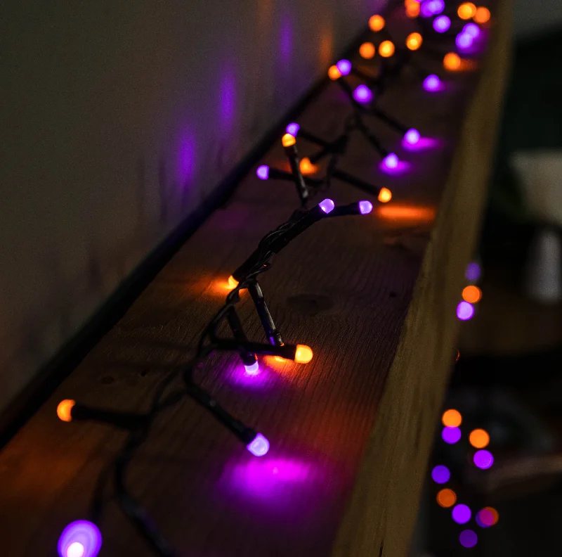 12.9m Light up Halloween Glow Worm String Lights with 520 Purple and Orange LEDs