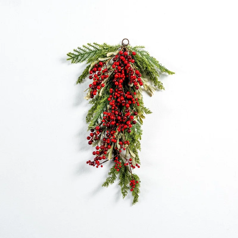 Red Berry & Mistletoe Festive Door Swag with Pine Foliage