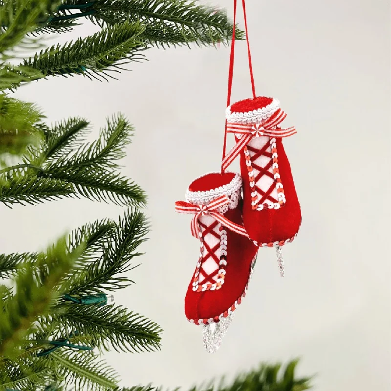 Hanging Red Skate Boots Ornament