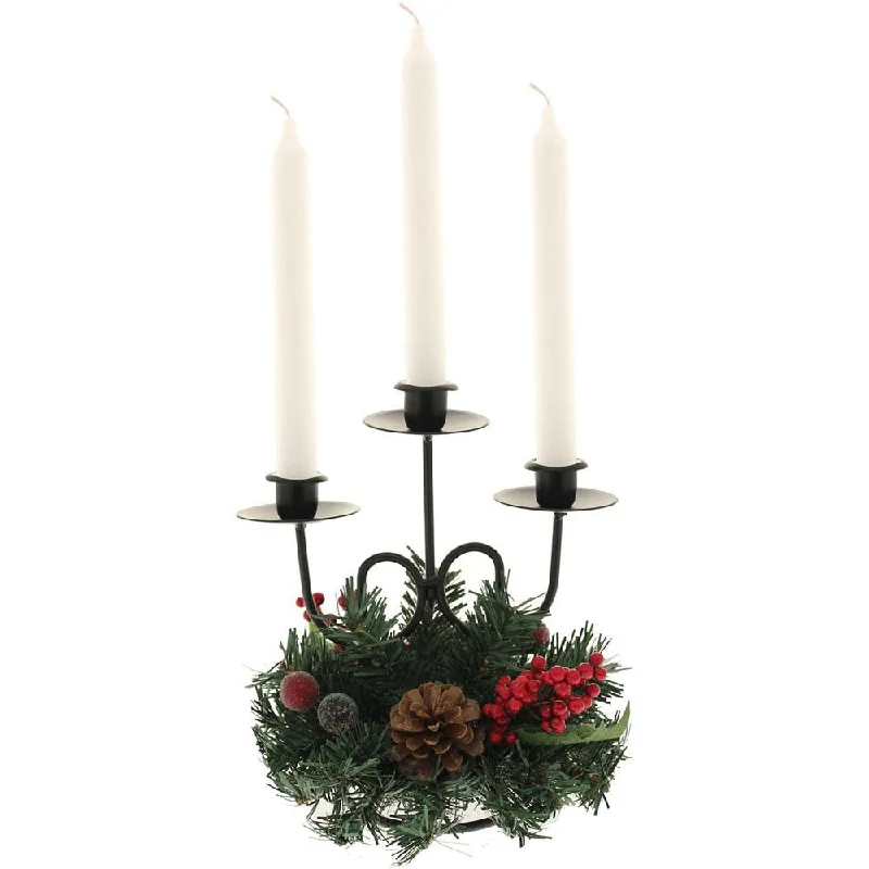 Pinecone and Berry Single Pillar Candle Holder, Triple Tape