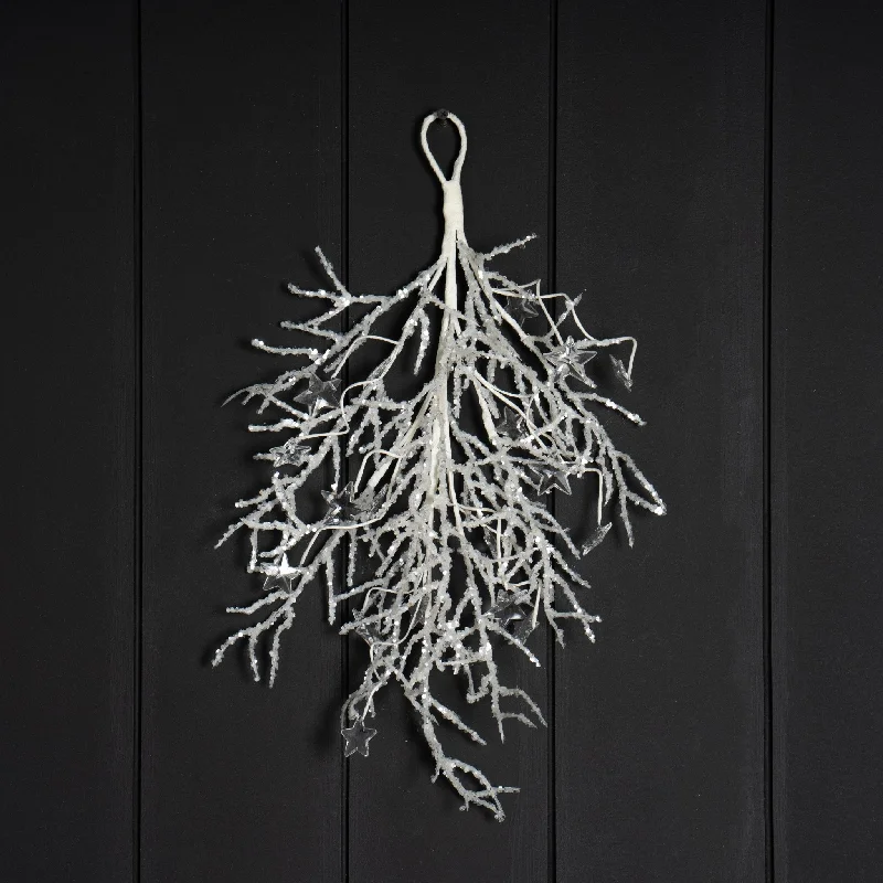 Winter White Glitter Covered Branches Festive Door Swag