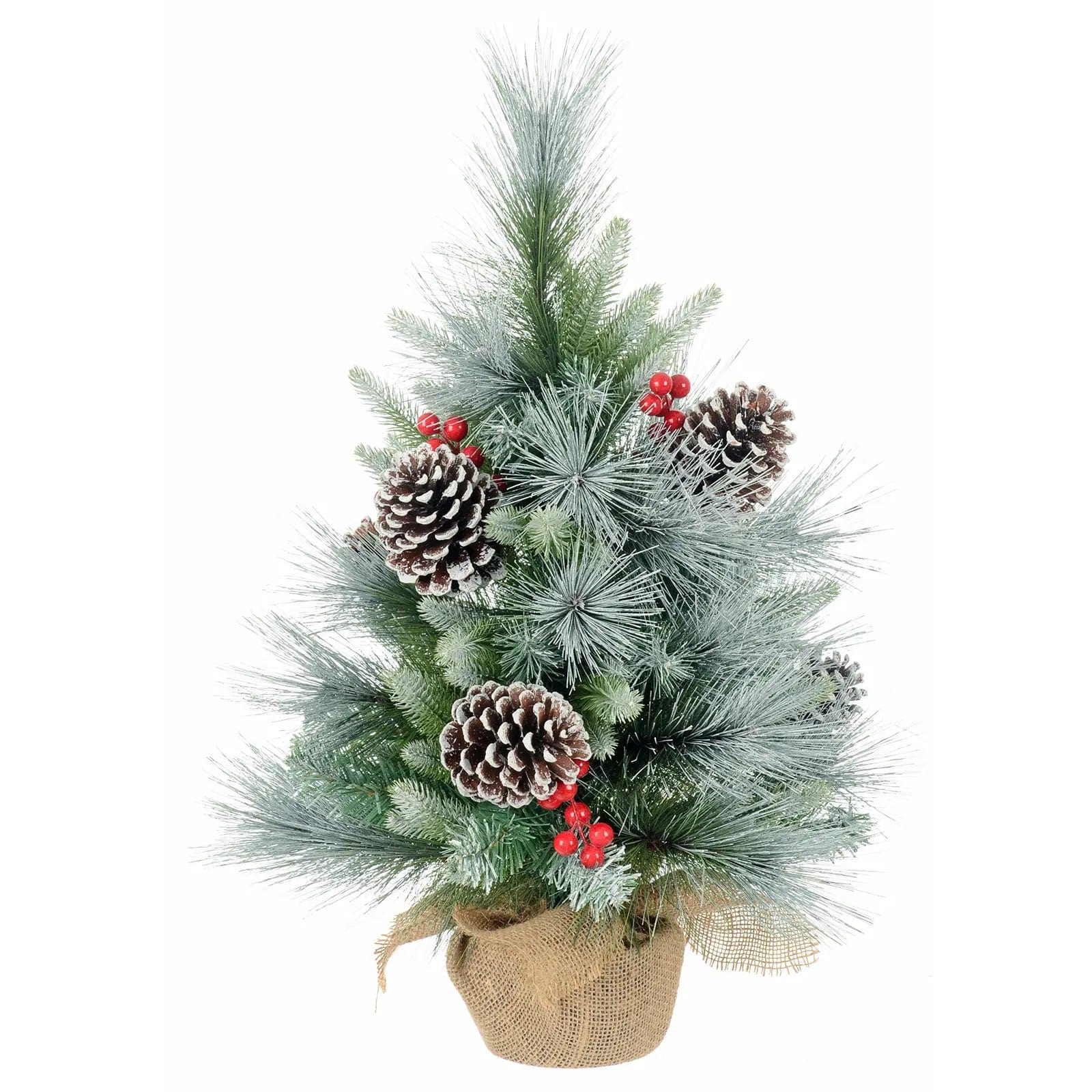 2ft (60cm) Christmas Tree Frosted Cones Red Berries Jute Base