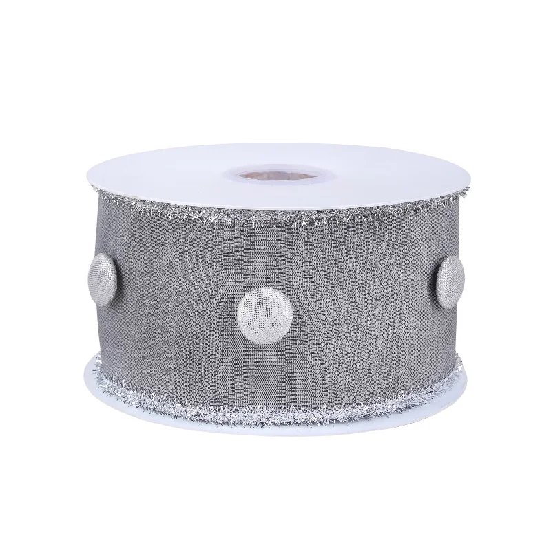 3 in. HGTV Home Collection Dupioni Button Ribbon, Silver