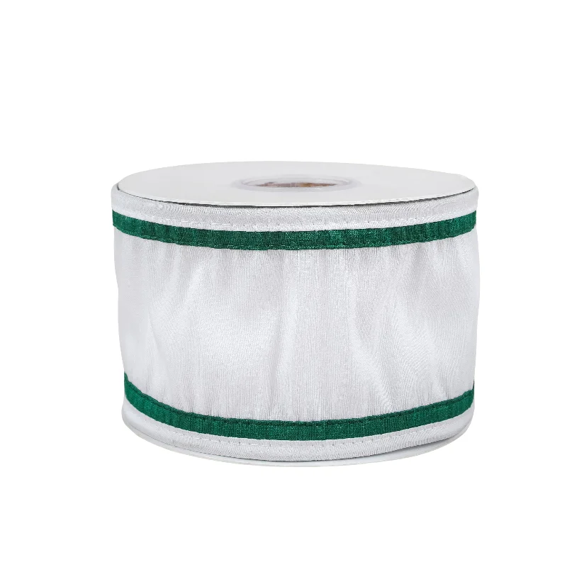 3 in. HGTV Home Collection Dupioni Double-Sided Ribbon, White & Green