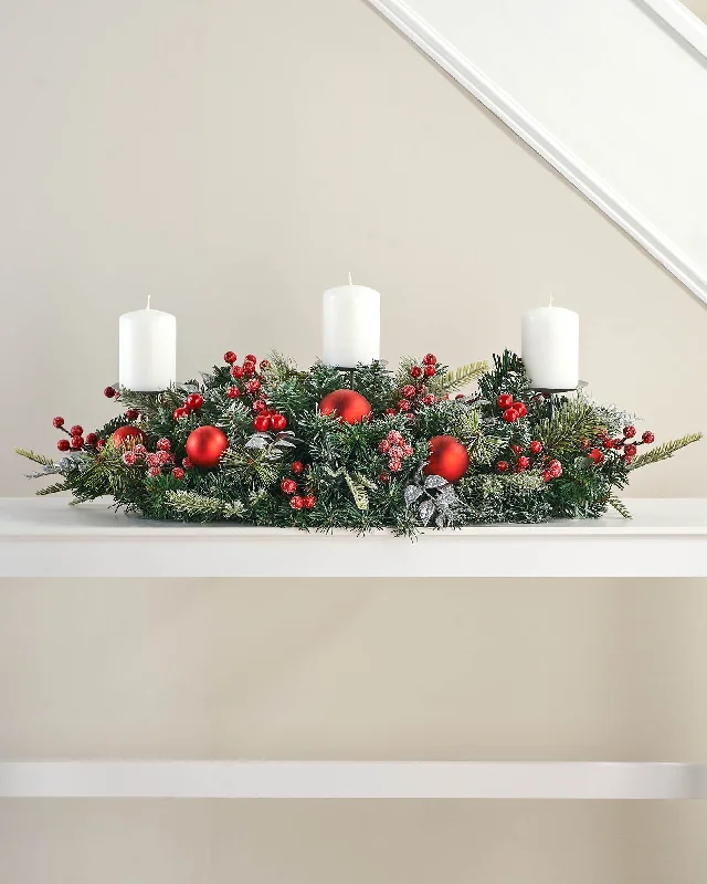 3 Pillar Decorated Garland Candle Holder, 76 cm