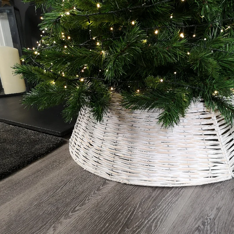 40/58cm Samuel Alexander KD Willow Christmas Tree Skirt Wicker Rattan- Medium White Wash