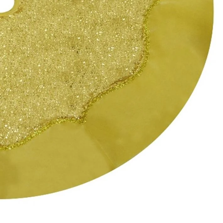 48" Glittery Gold Satin Christmas Tree Skirt with Sequins and Velvet Border