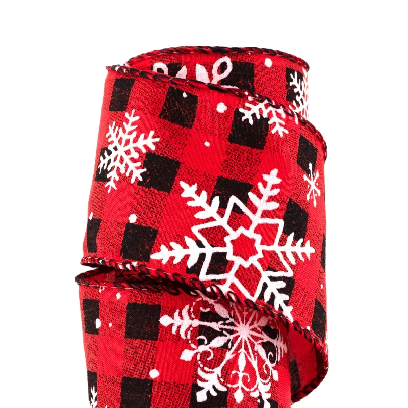 63mm x 9M Buffalo Plaid Snowflakes Wired Ribbon 6309037