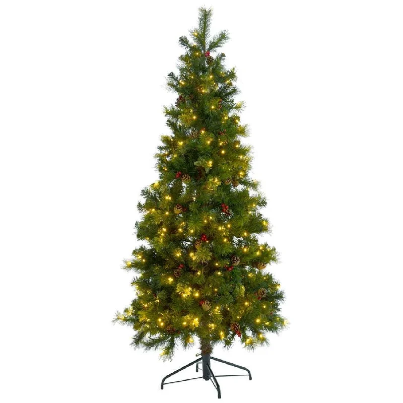 6ft Artificial Slim Green Pre-Lit Decorated Christmas Tree