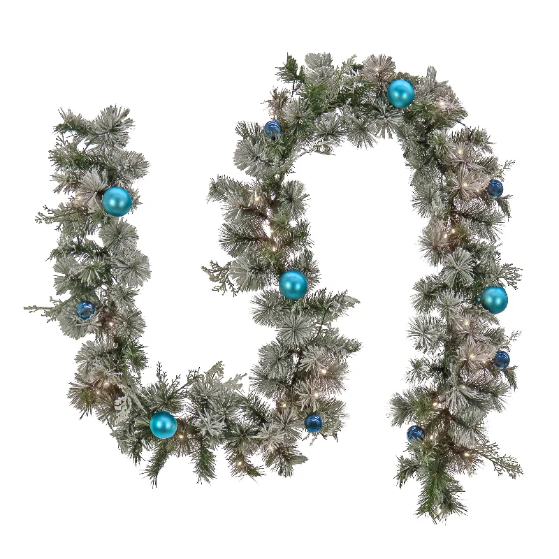 9 ft. Pre-Lit Snowy Tinkham Pine Garland with LED Lights