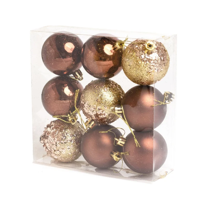 9pcs 6cm Coffee Gold Shatterproof Ornaments Set