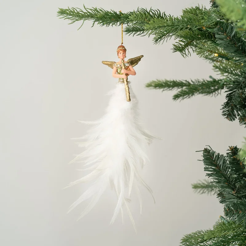 Angel with Flute & Feather Skirt Ornament