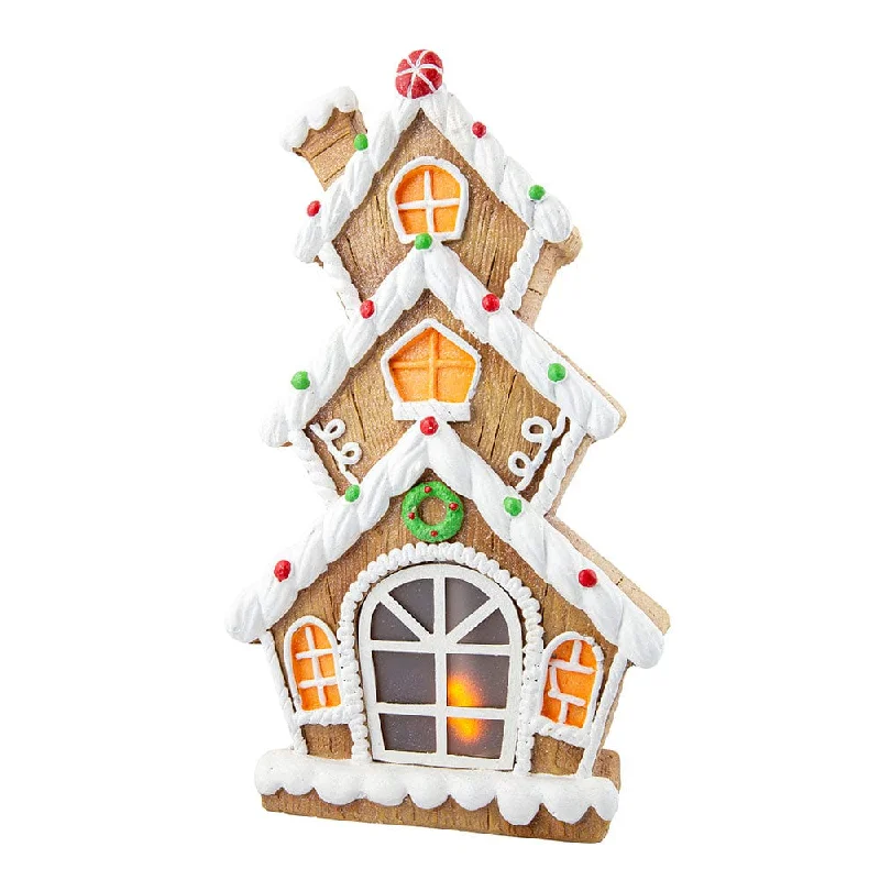 B/O LED Iced Gingerbread Ceramic House with Timer