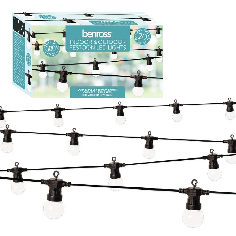 Benross 72290 20 Retro Style LED Festoon String Lights Connectable Indoor Outdoor Warm White 9.5M