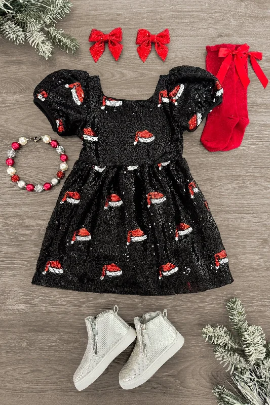 Black Sequin Santa Hat Dress