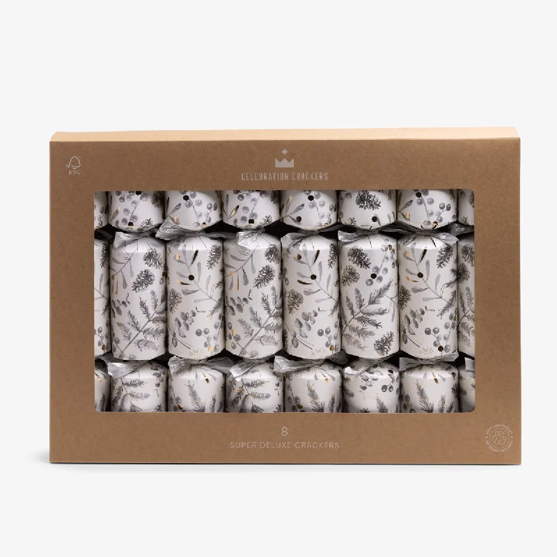 Botanical Christmas Crackers Silver (Box of Eight)