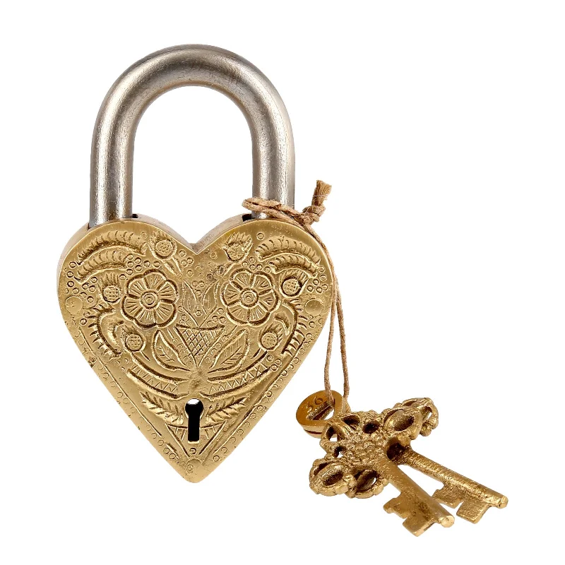 Brass Flower in a Heart Padlock