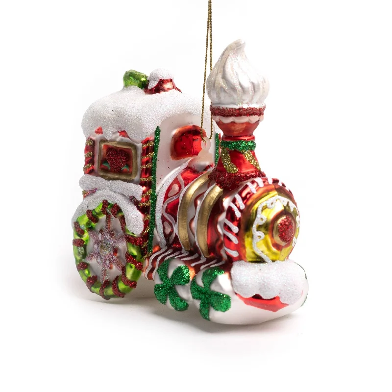 11.5cm Candy Cane Train Glass Ornament OGS013