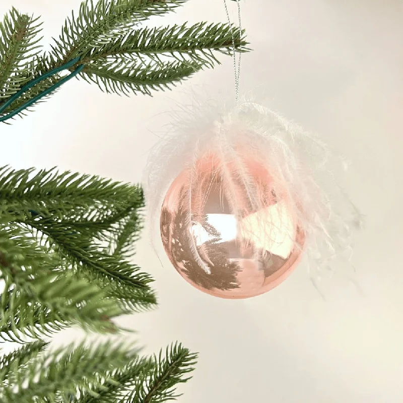 Pink Ball Ornament With Feathers