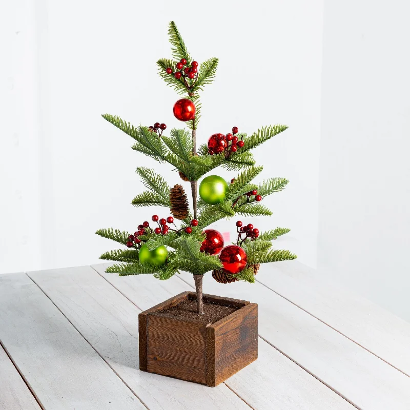 Tree Table Top with Wooden Base, Red Bauble & Berries