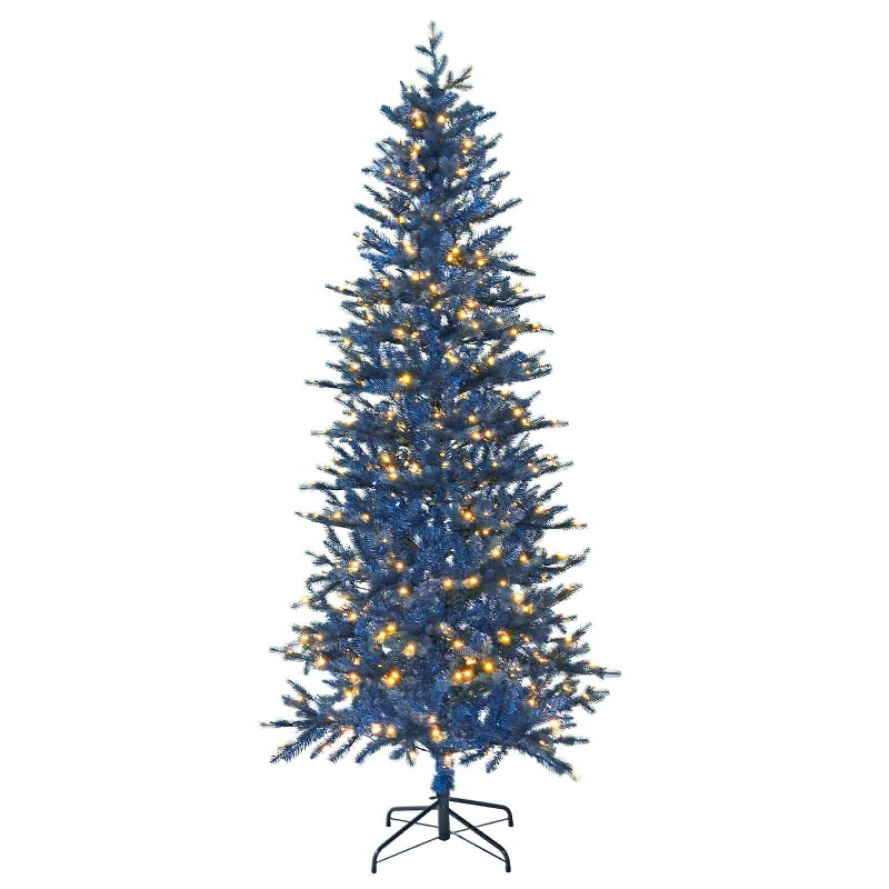 6ft 7ft Pre Lit Slim Navy Blue Christmas Tree Warm White Lights