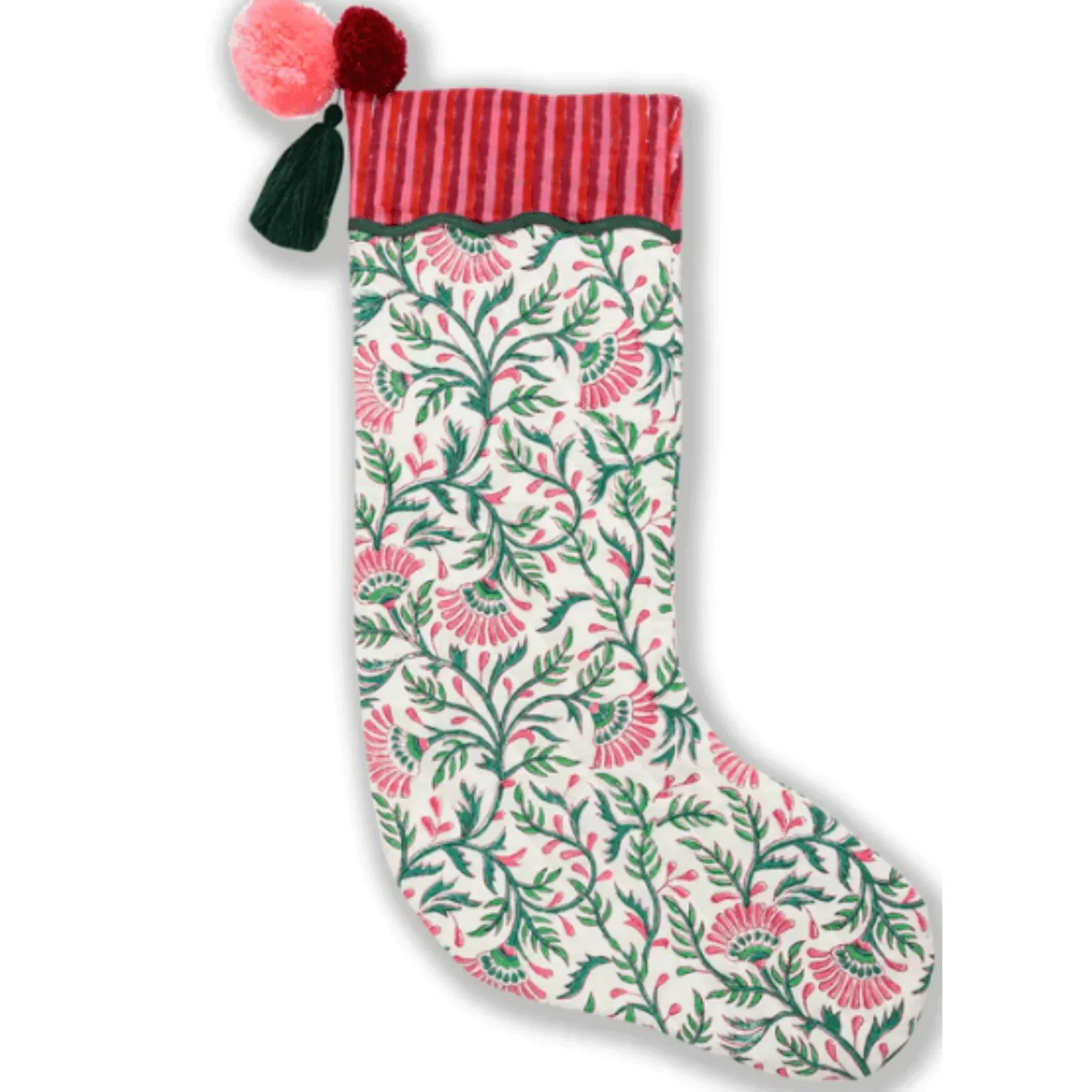 Red, Pink & Green Floral Joyeaux Christmas Tree Stocking