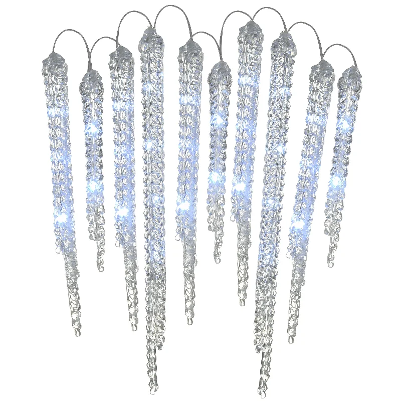 16 in. Ice Crystals Icicles with Micro LED Lights, Set of 10