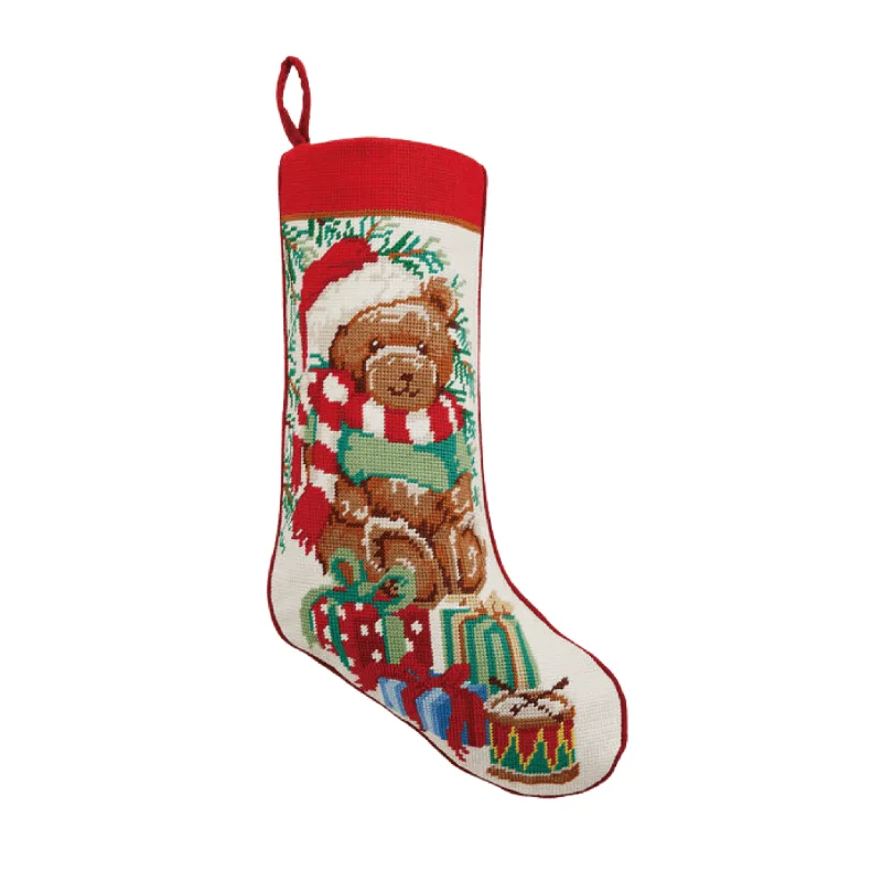 Embroidered Teddy Bear Christmas Stocking