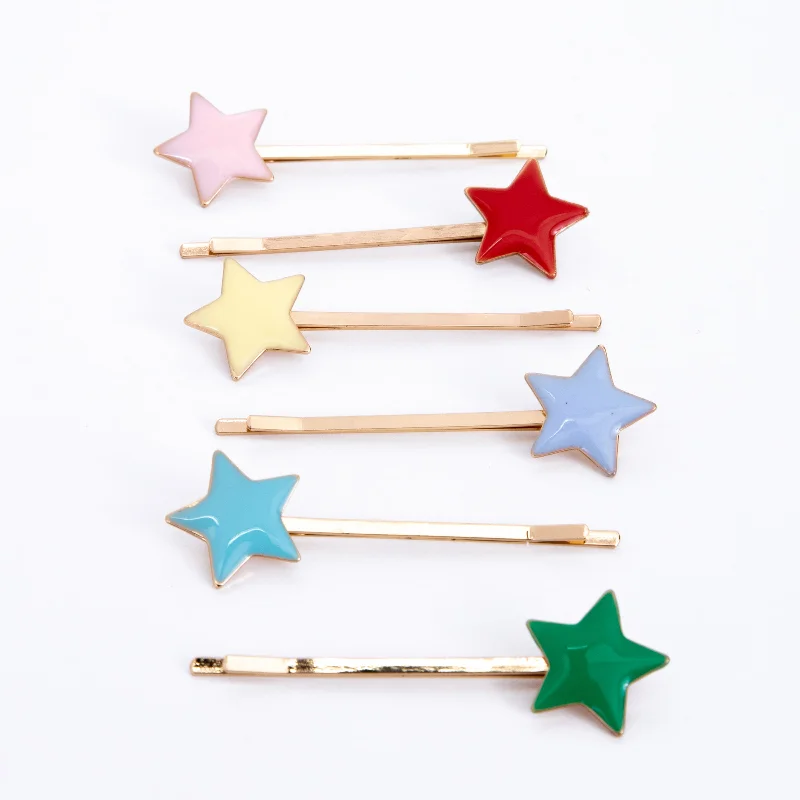 Enamel Star Hair Slides (x 6)