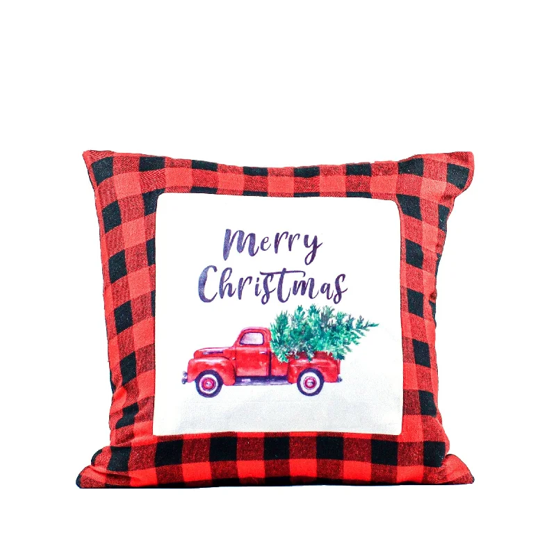 Farmhouse red truck buffalo plaid cushion Cover