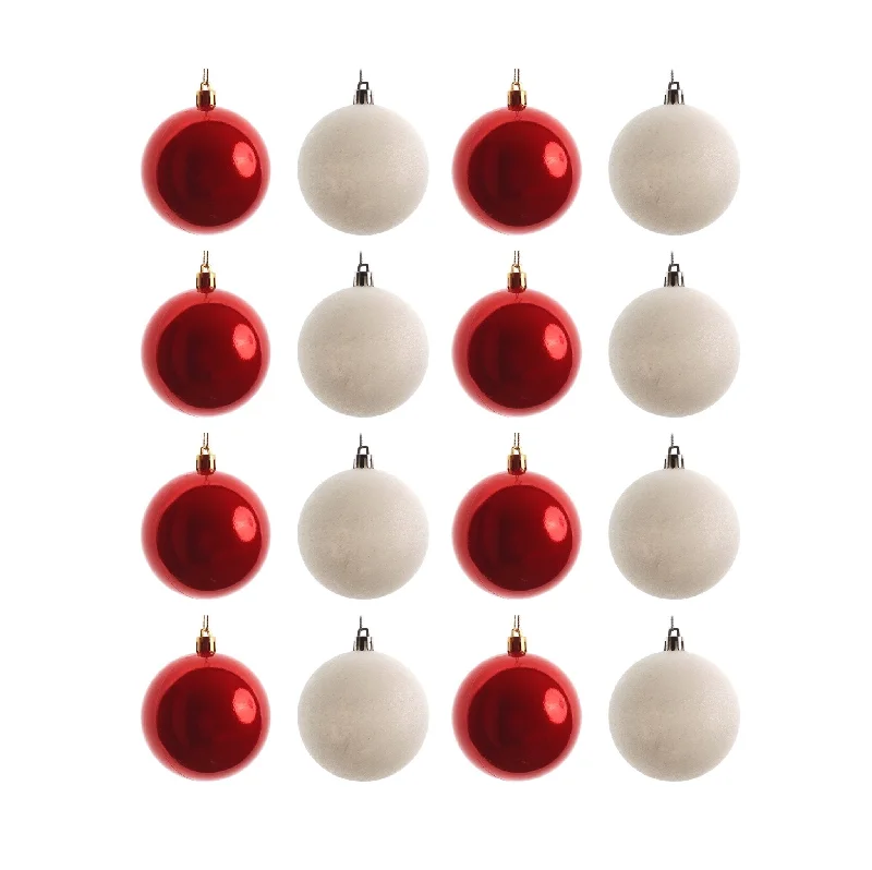 Shatterproof Red White Christmas Ball Ornaments Set 8cm 16pcs