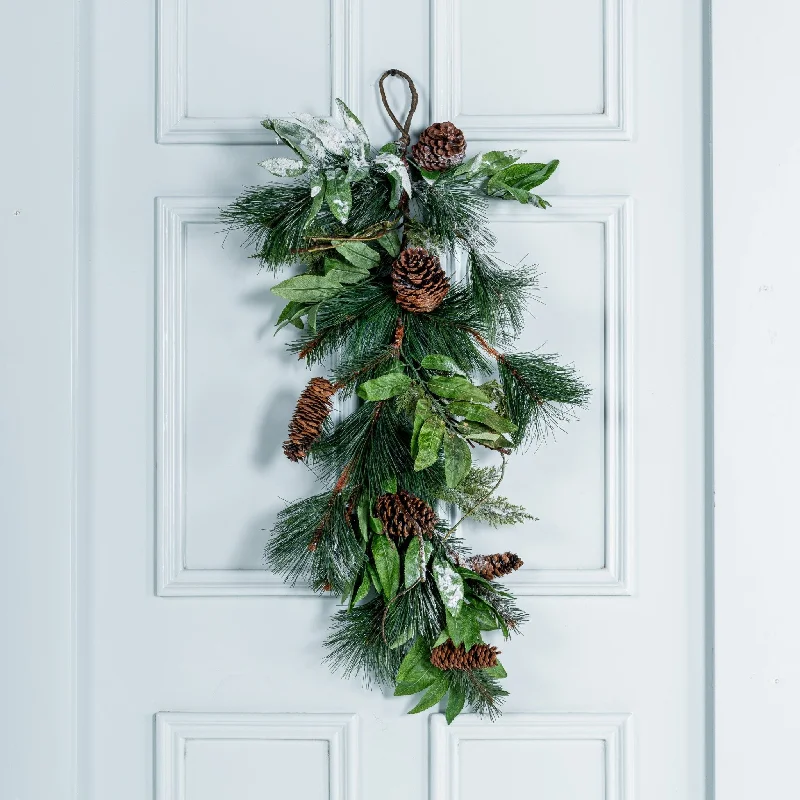 Festive Door Swag with Silver Tinsel & Pinecones