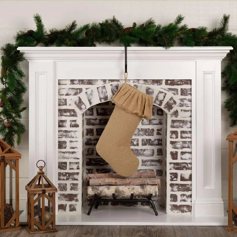 Festive Natural Burlap Ruffled Stocking 11x20 VHC Brands