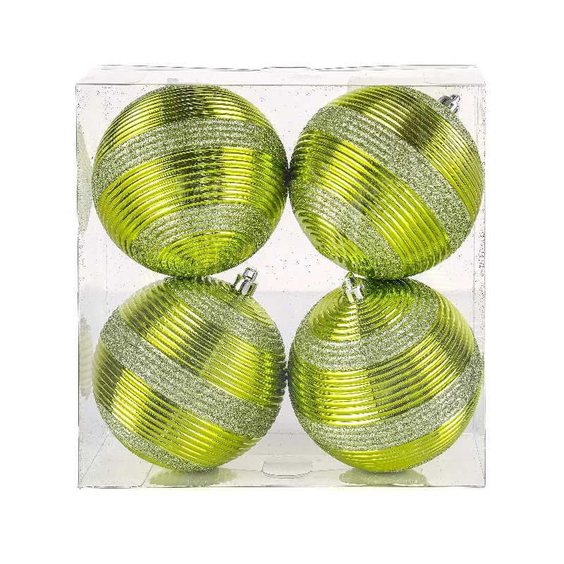 4-Piece Shatterproof Swirling Lime Green Ornaments