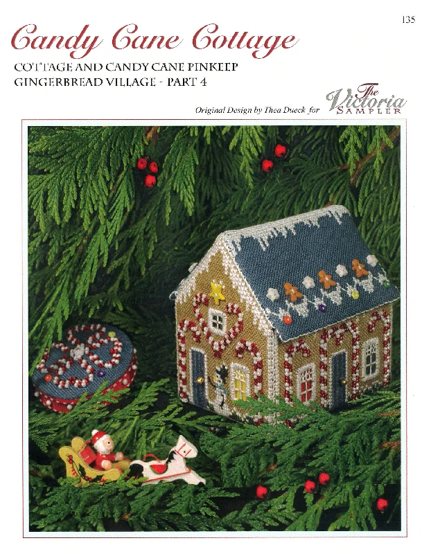 Gingerbread Candy Cane Cottage - Gingerbread Village - Christmas Embroidery and Cross Stitch Pattern - PDF Download