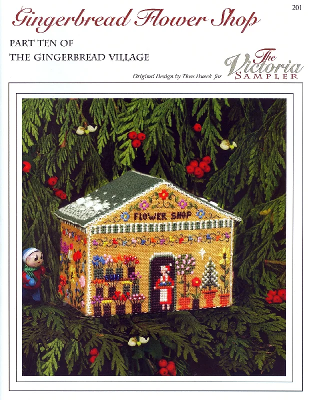 Gingerbread Flower Shop - Gingerbread Village - Christmas Embroidery and Cross Stitch Pattern - PDF Download