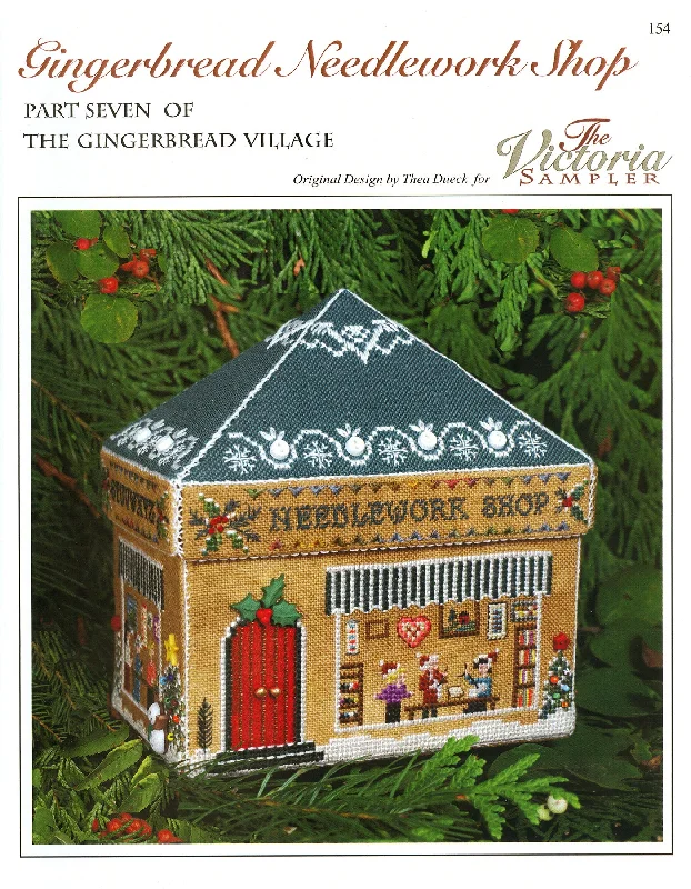 Gingerbread Needlework Shop - Gingerbread Village - Christmas Embroidery and Cross Stitch Pattern - PDF Download