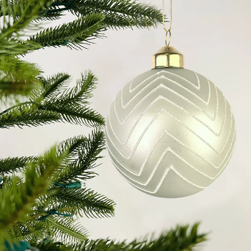 Matte Pearl Ball Ornament with Glitter Stripes