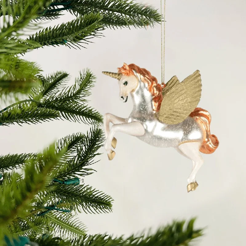 Orange & Silver Festive Unicorn Ornament