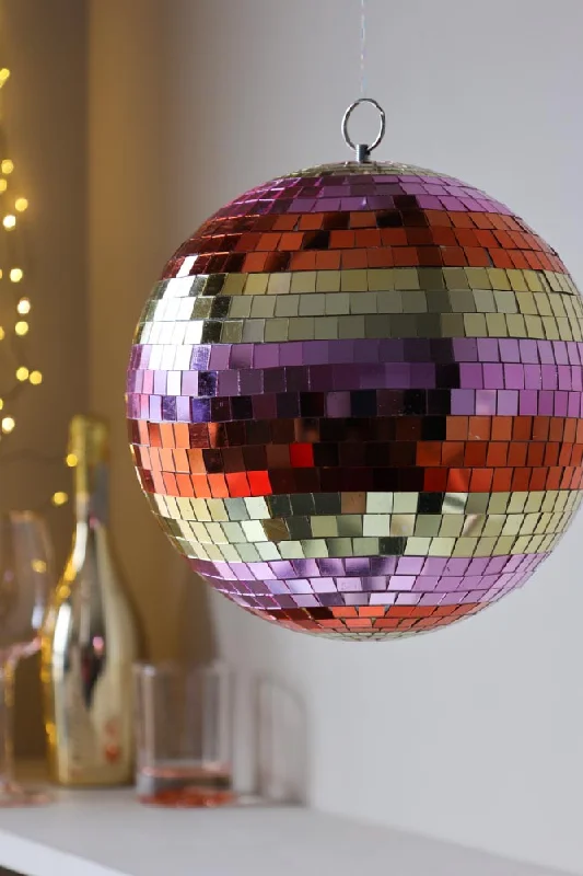 Gold & Pink Stripey Disco Ball