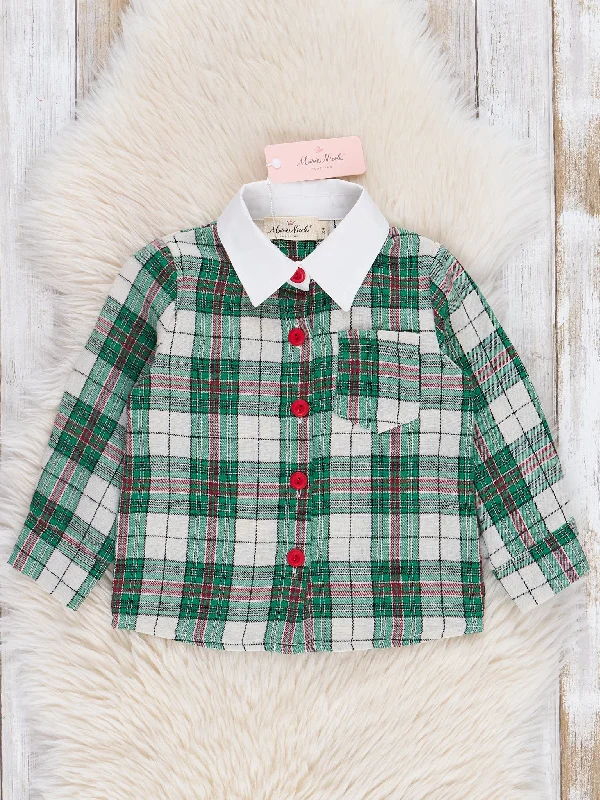 Green Holiday Plaid Button-Up Shirt