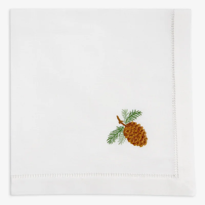 Hand Embroidered Hemstitched Napkin Pinecone