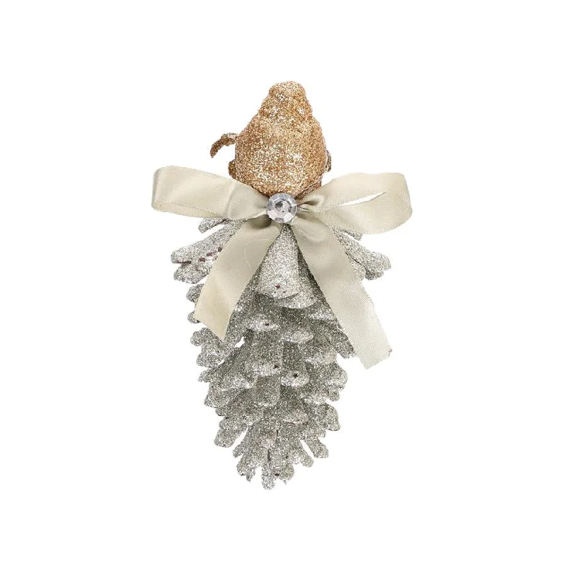 HARMONIER XMAS MINI ORNAMENT 17CM 1PC - PINE CONE GOLD / SILVER  (30g)