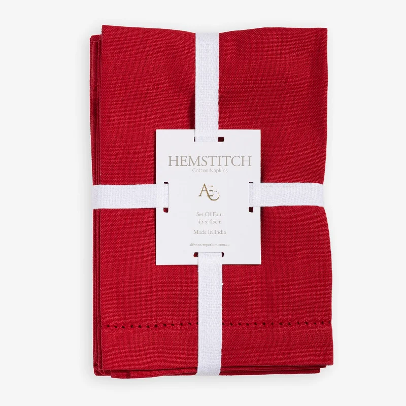 Hemstitch Napkins Set of Four (Red)