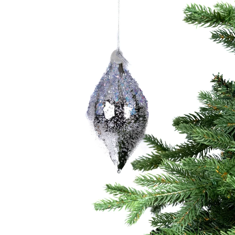 Iridescent Crystal Finial Ornament with Sugar Beads