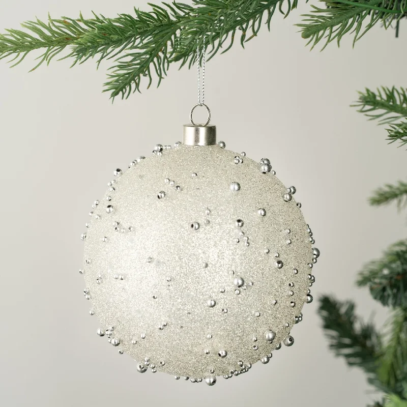 Ivory Sugar Bead Ball Ornament