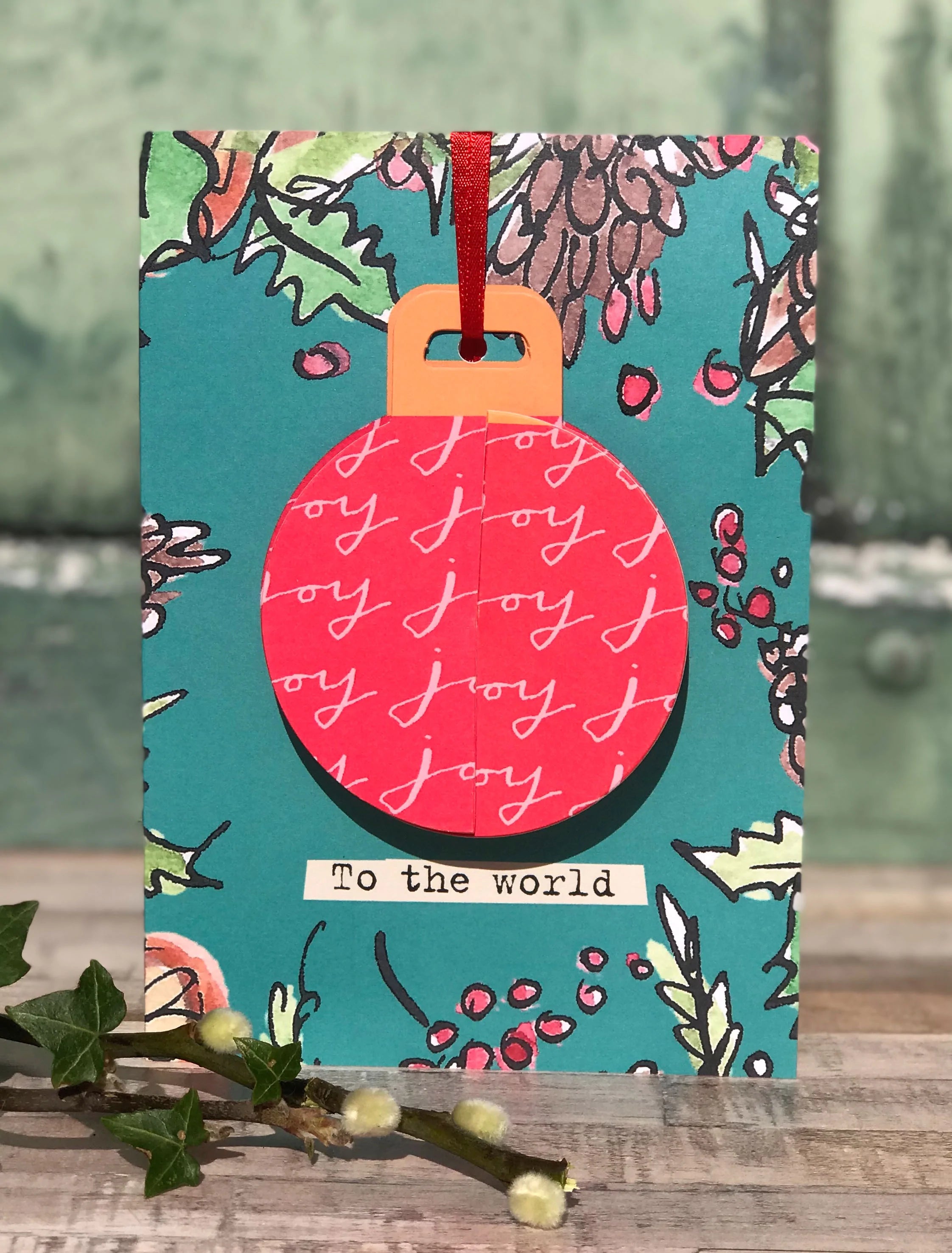 Joy Christmas Bauble Teal Wreath Card