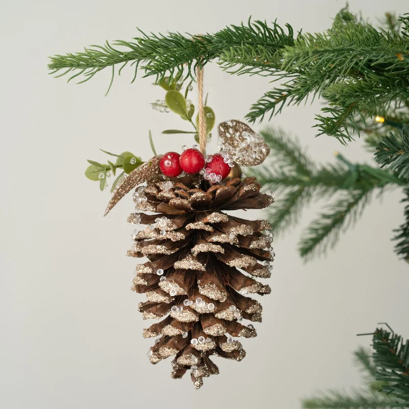 Large Pinecone Ornament with Holly Berry