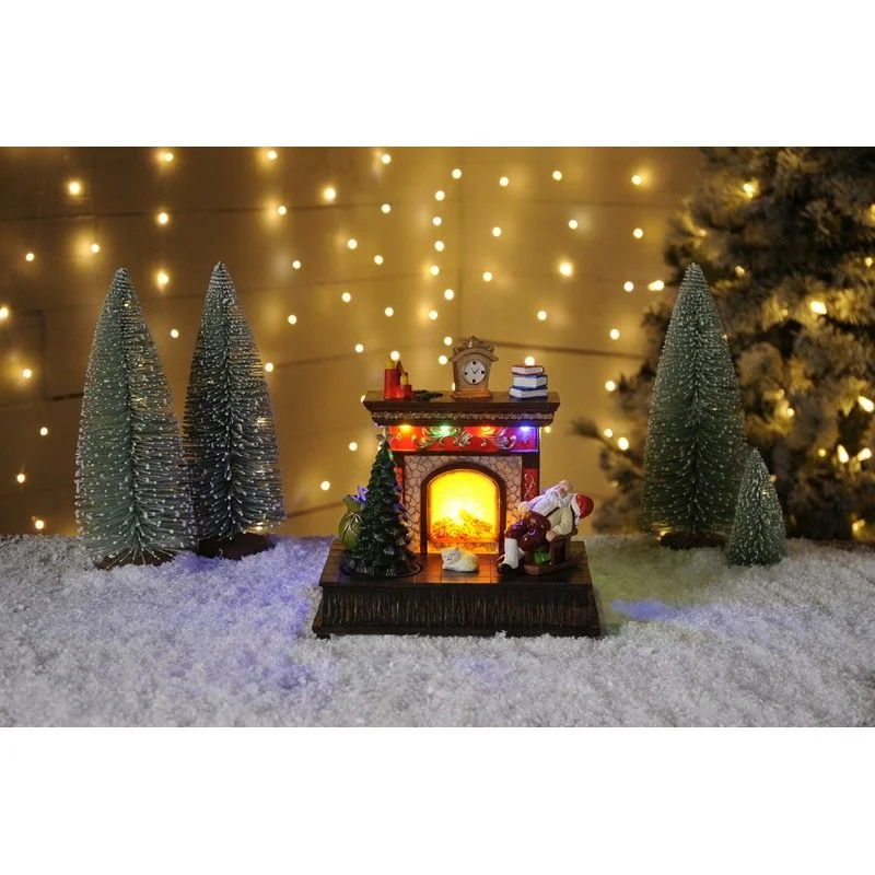 LED Christmas Fireplace With Moving Tree - 20.5cm